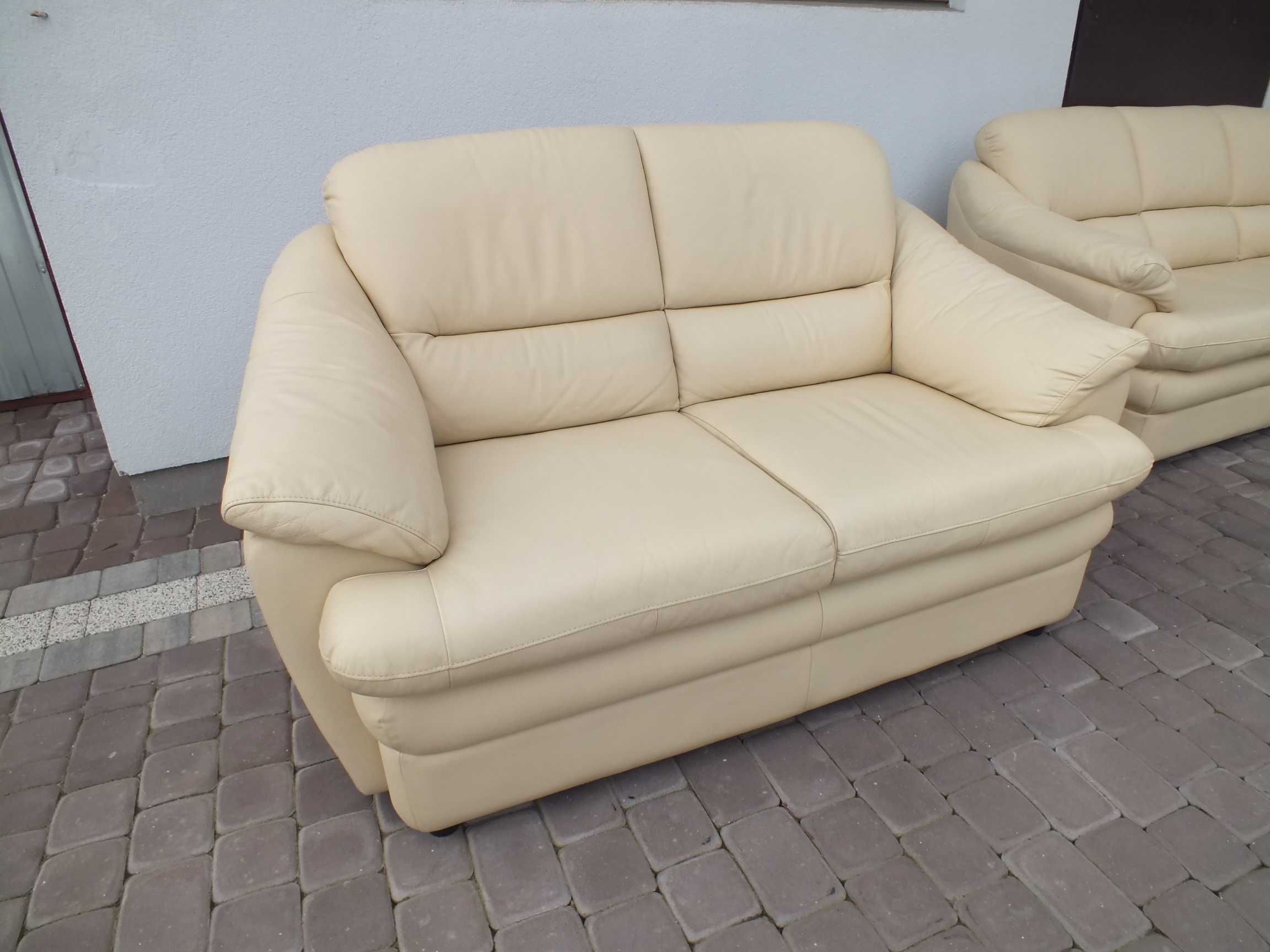 Komplet wypoczynkowy skórzany .Kolor ecru