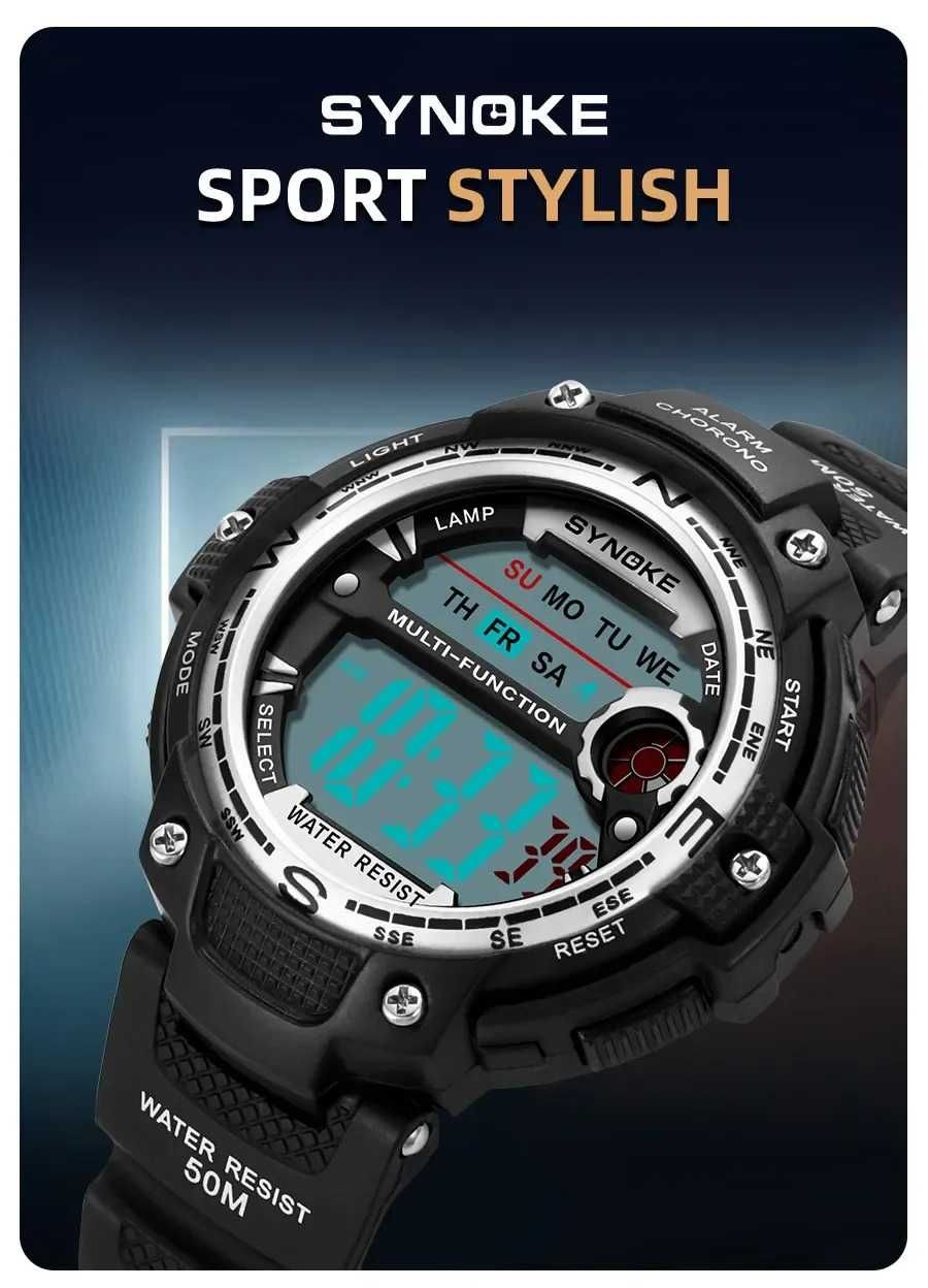 Cyfrowy zegarek elektroniczny sportowy stoper WR50 alarm gumowy pasek