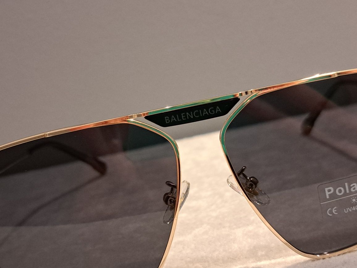 BALENCIAGA męskie złote nowe okulary przeciwsłoneczne logo polaryzacją