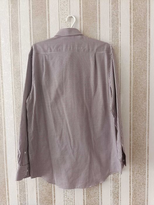 Nowa koszula w kratę Marks Spencer biała burgundowa bawełna