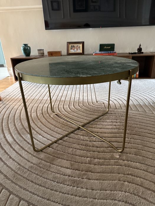 Mesa de Centro Marmore Verde e Latao