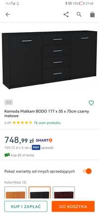 Komoda czarny mat 180cm