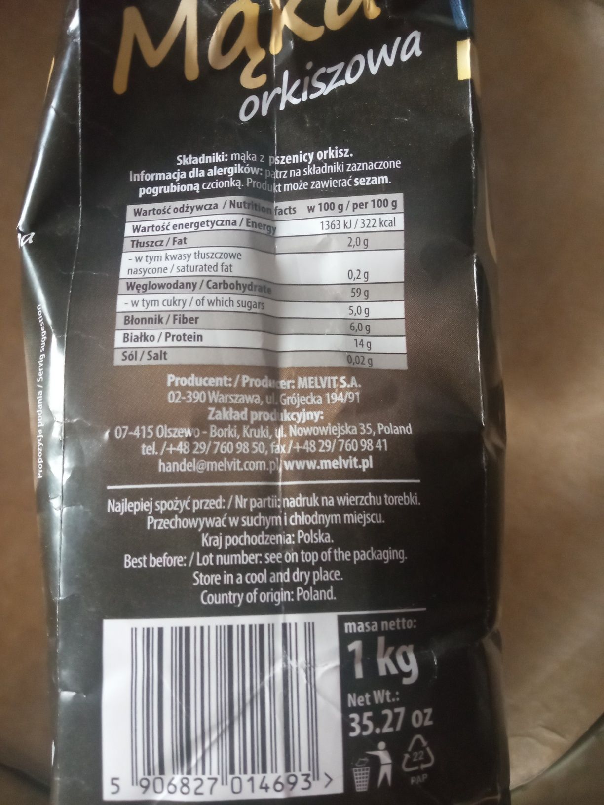 Mąka orkiszowa melvit 1 kg