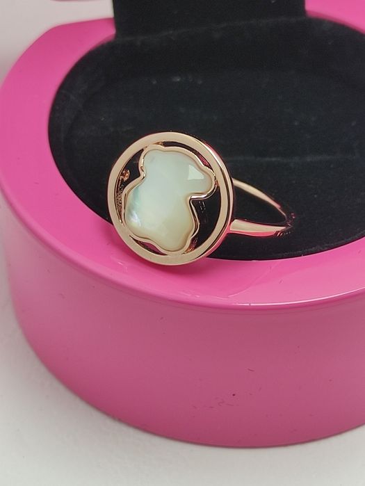 Pierścionek 16, 20 z misiem różowe srebro vermeil 925 z masą perłową