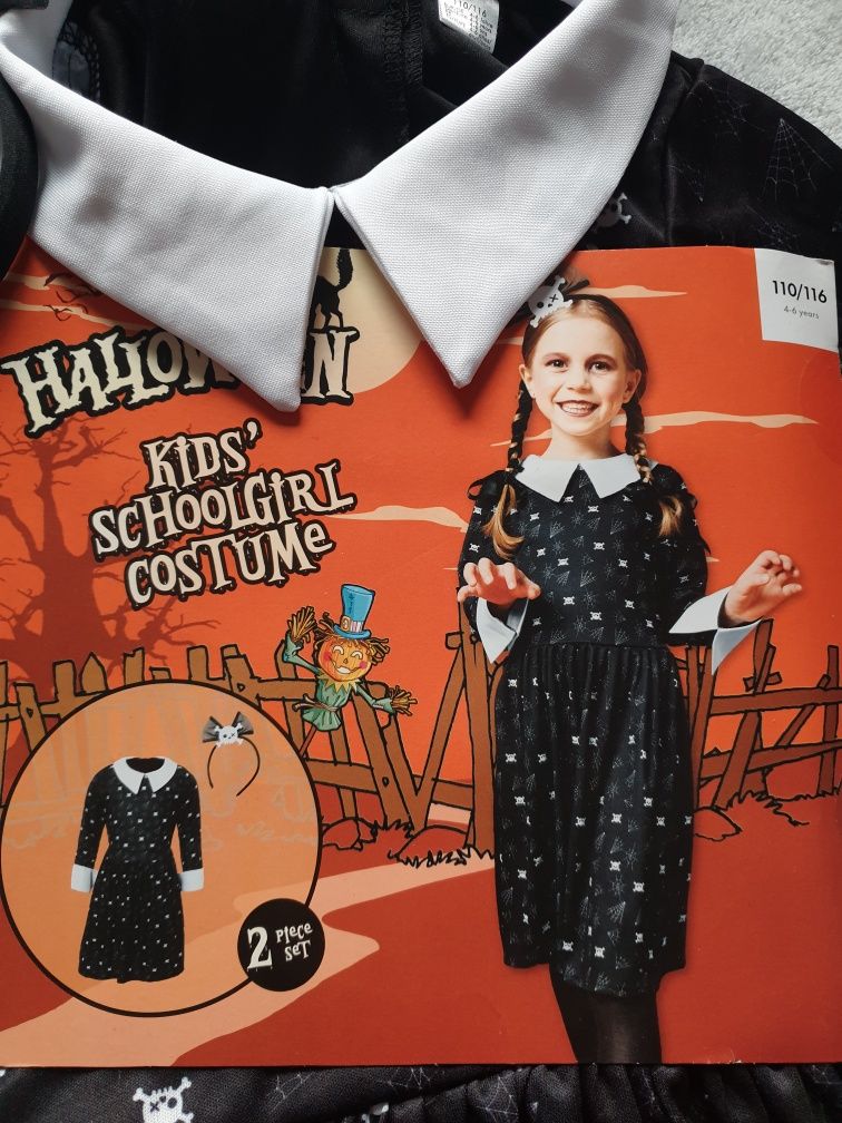 Kostium Strój karnawałowy WEDNESDAY ADDAMS r.  110-116 przebranie