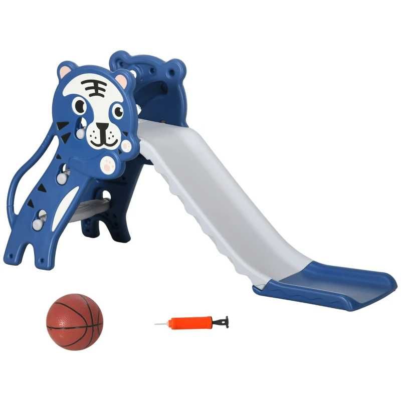 Escorrega Tigre Azul para Crianças 2 em 1 (com Cesta de Basquetebol)
