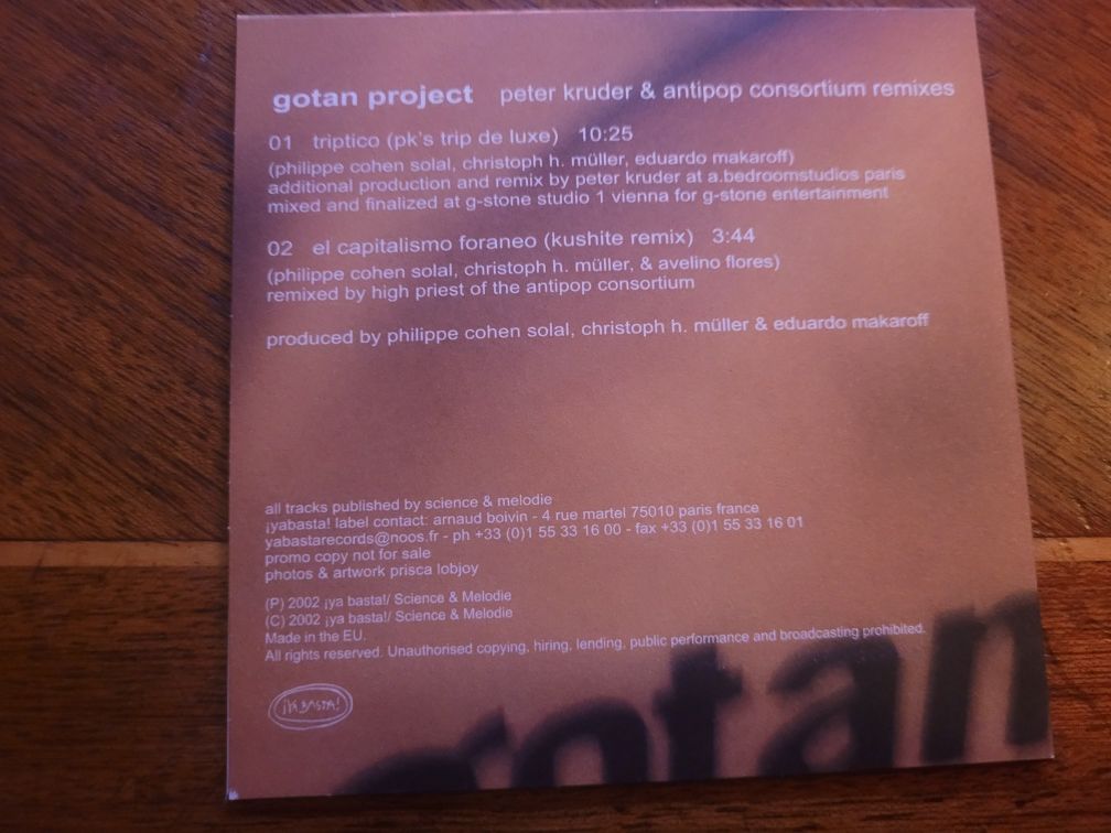 Maxi CD Gotan Project P.Kruger & antipop conc.remixes 2002 !ya.basta!