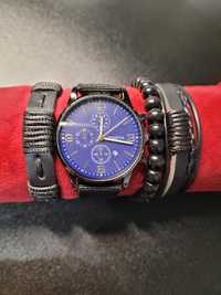 Zegarek męski z niebieską tarczą pasek z materiału z bransoletami