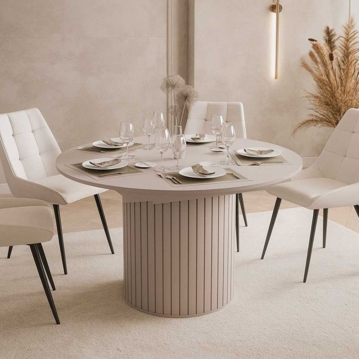 Stół okrągły ELLIE rozkładany 120-160 cm kaszmir mat