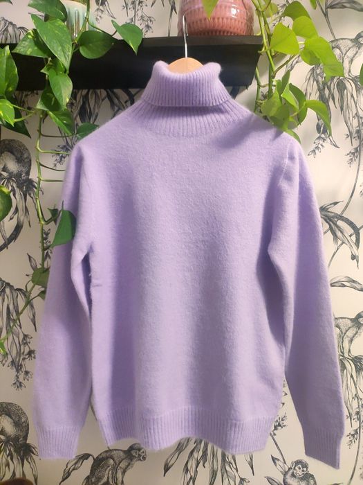 Sweter kaszmir golf fioletowy L