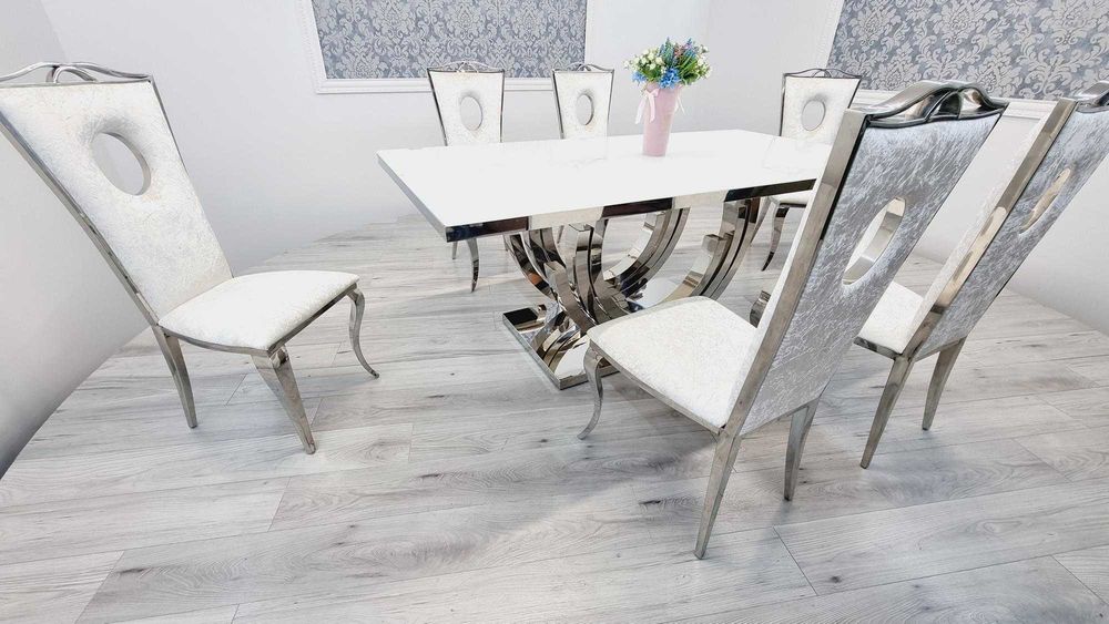 Jadalnia Stół srebrny 200cm NEXT + 6 krzeseł Victoria ICE Glamour styl