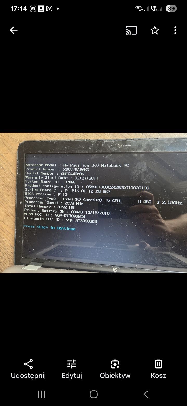 Sprzedam sprawną płytę główną + i5 gen 1 do laptopa HP DV6 3170ew