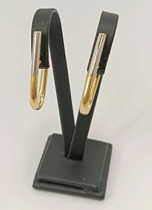 złote kolczyki podłużne BIAŁE ŻÓŁTE ZŁOTO ZAPIĘCIE KREOL P585 W:2,11