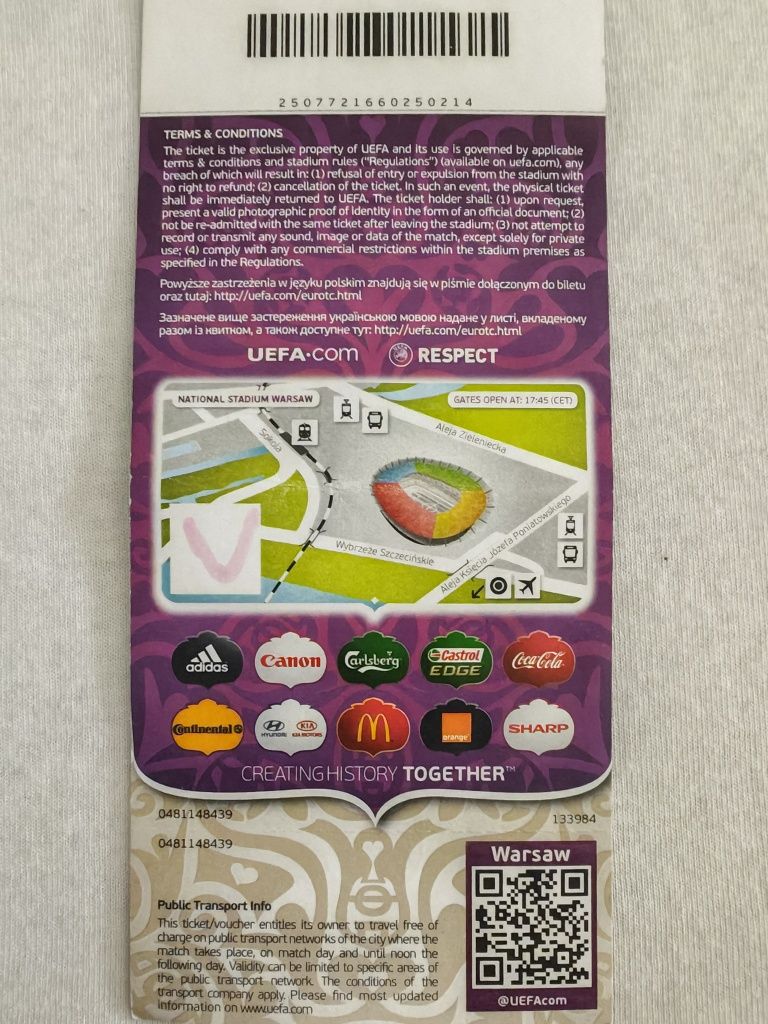 Bilet EURO 2012 ćwierćfinał Portugalia Czechy 1:0
