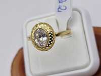 Nowy złoty pierścionek, próba 585, duża cyrkonia