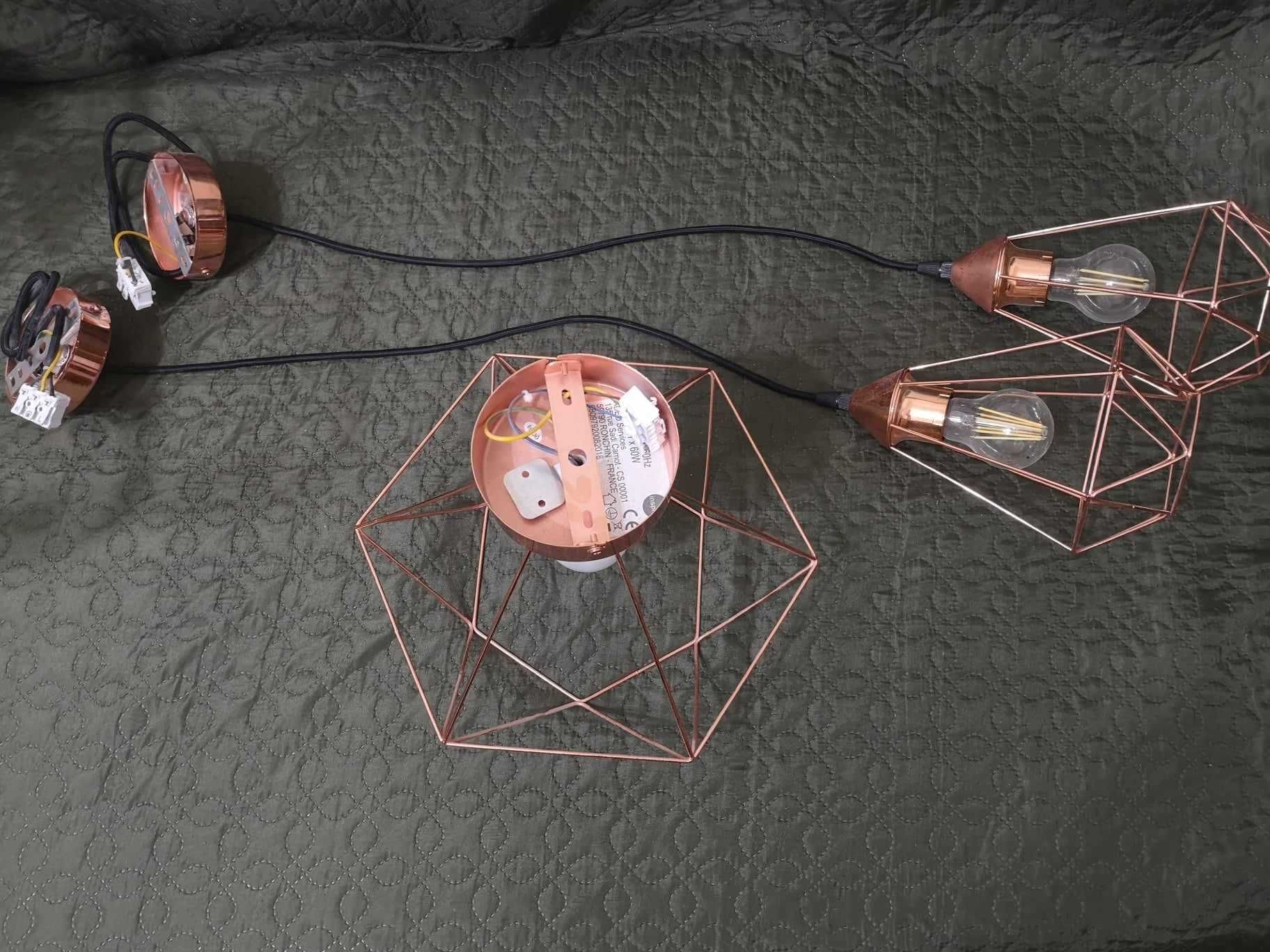 Lampa byron podsufitowa i 2 wiszące miedziane