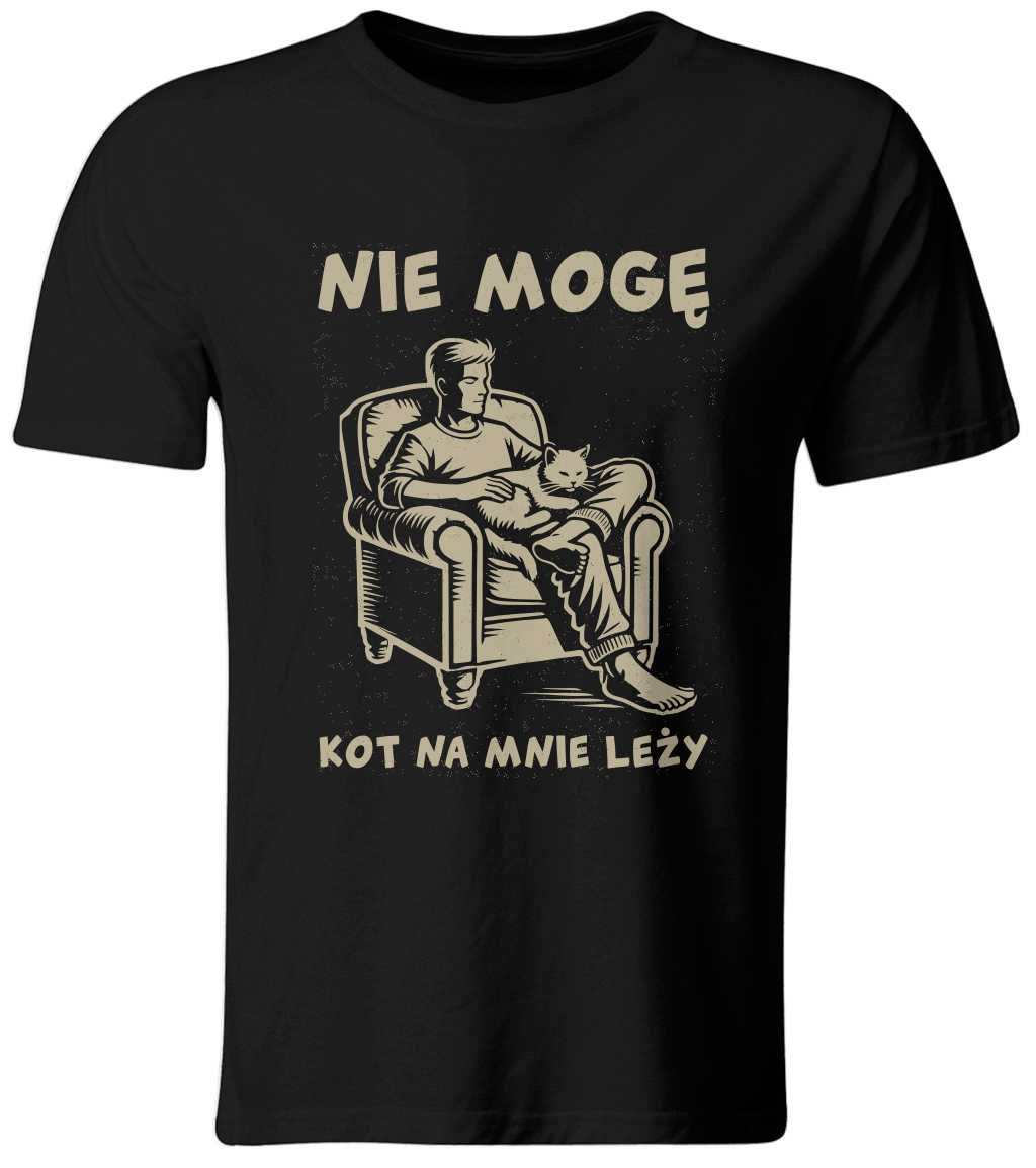 Śmieszny T-shirt: Nie mogę, kot na mnie leży, roz. XXL (NOWA)