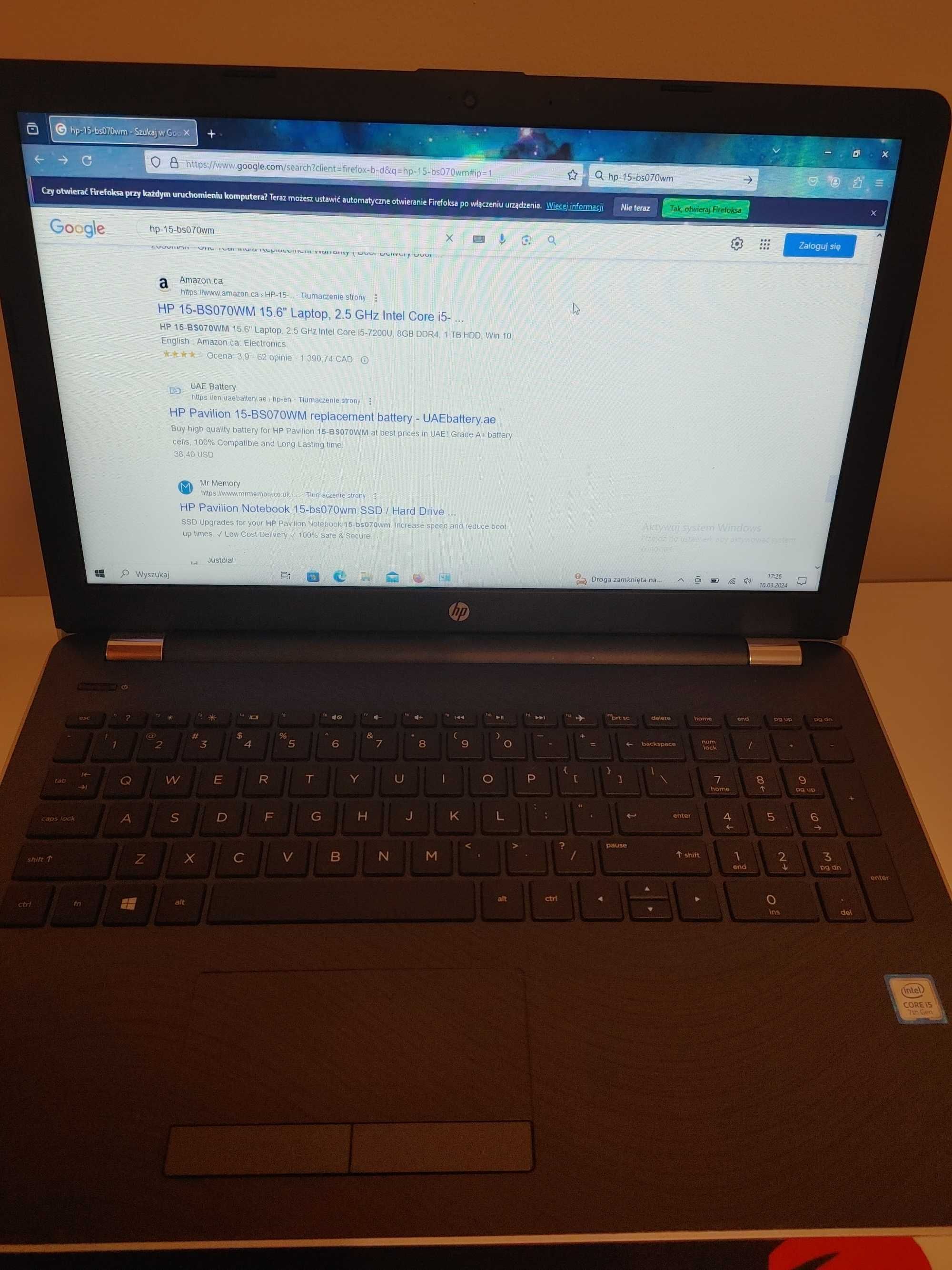 Laptop HP -15-bs070wm 15cali ekran dotykowy 12 Gb pamięci Dysk SSD 500