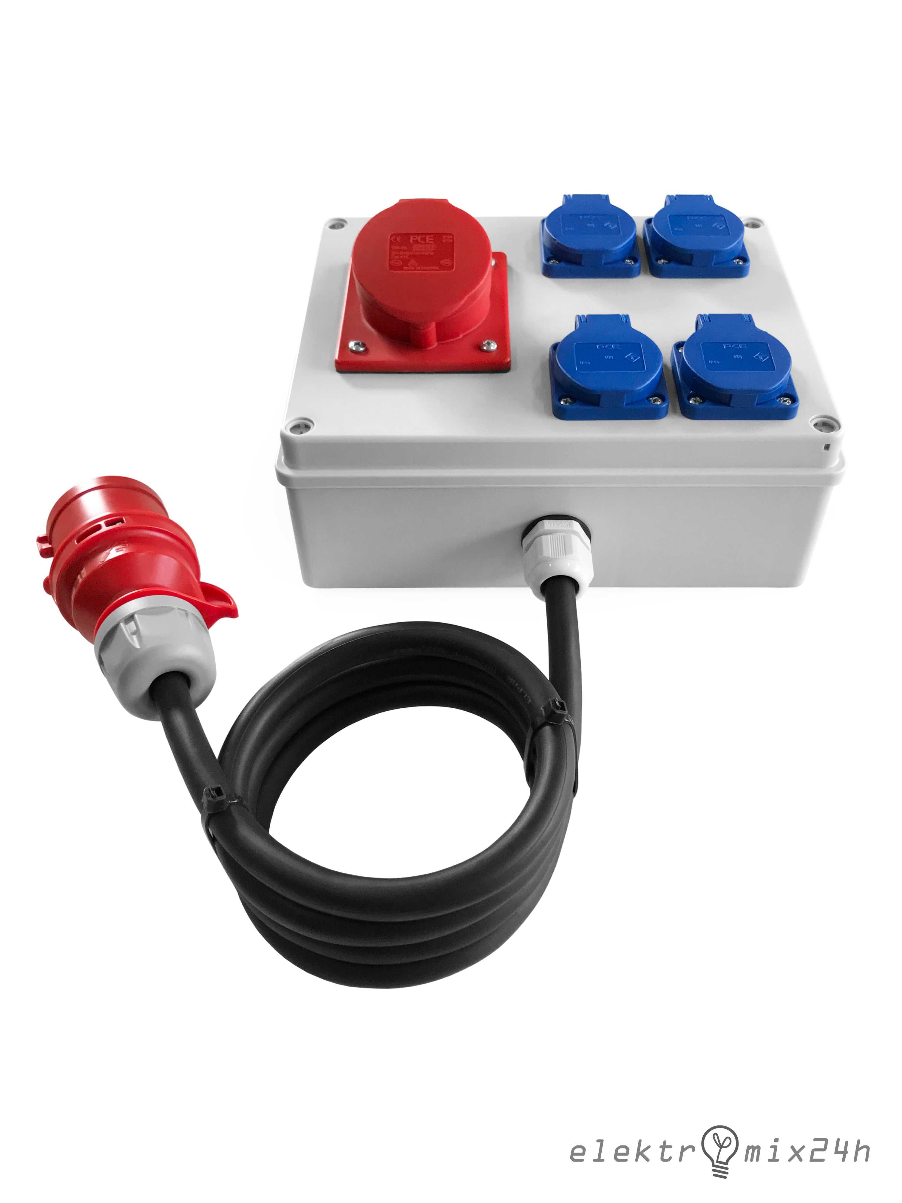 Skrzynka elektryczna z przewodem, gniazda 1x16A 5P 400V | 4x16A 230V