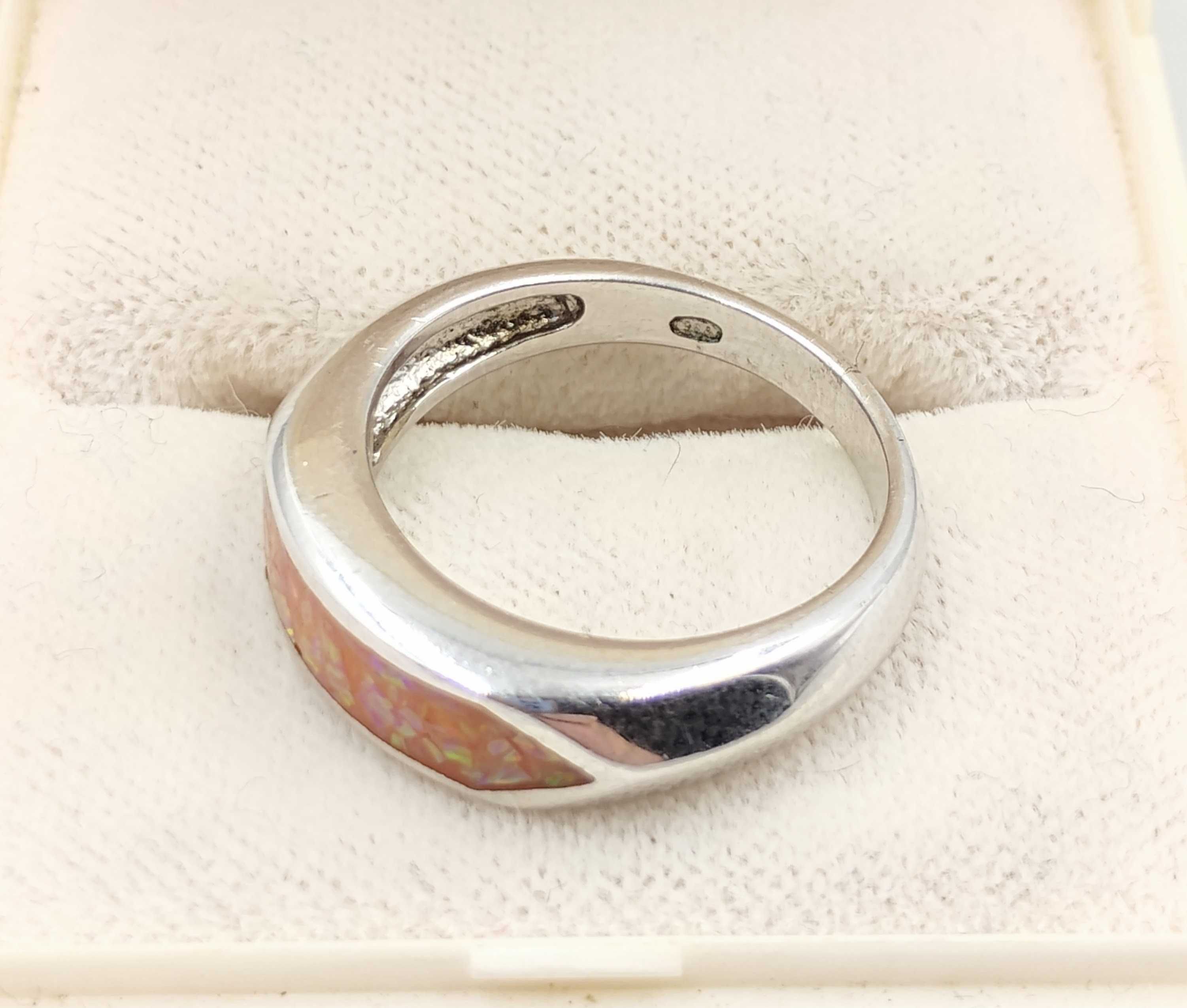 Pierścionek srebro 925 opal pomarańczowy srebrny rodowany design