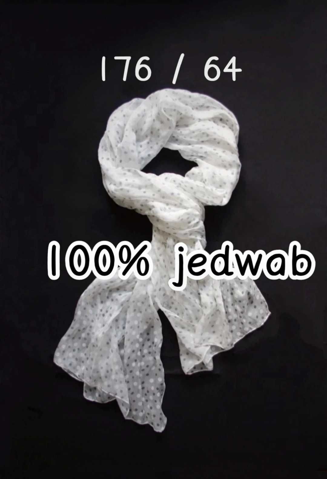 FRAAS  100%  jedwab elegancki duży szal jedwabny biały w szare groszki