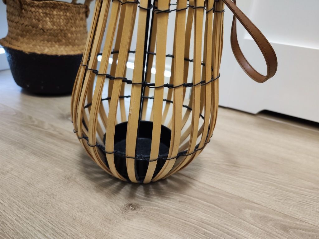Lampion Boho latarenka świecznik drewno bambus balkon taras