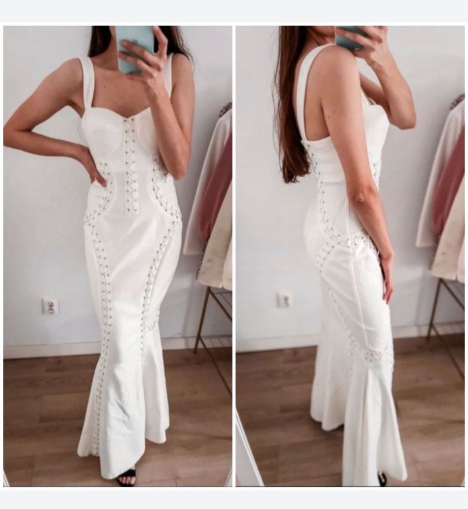 Biała gorsetowa sukienka maxi wiazana syrena 42 xl asos luxe