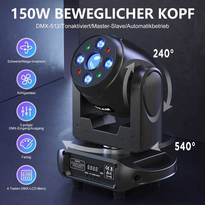 Ruchoma Glowica 150W Uking LED DMX 8 GOBO oswietlenie dyskotekowe