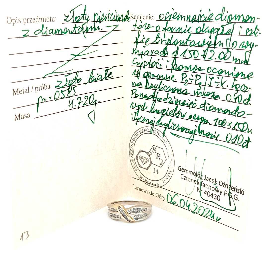 Złoty pierścionek z brylantami 0,40 ct