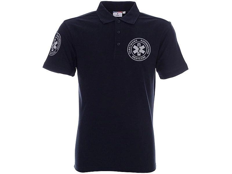 Koszulka Polo ratownicza granatowa męska odblaskowa FUNKCYJNA - nadruk