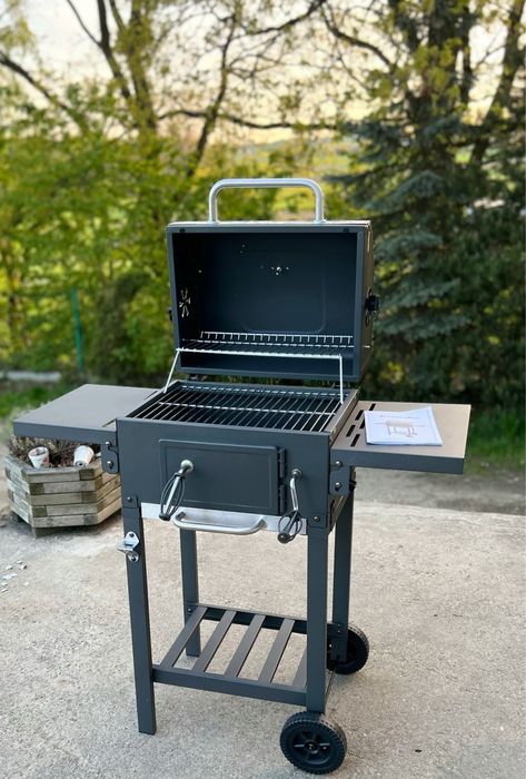 Grill węglowy ogrodowy ruszt z pokrywą zamykany termometr premium