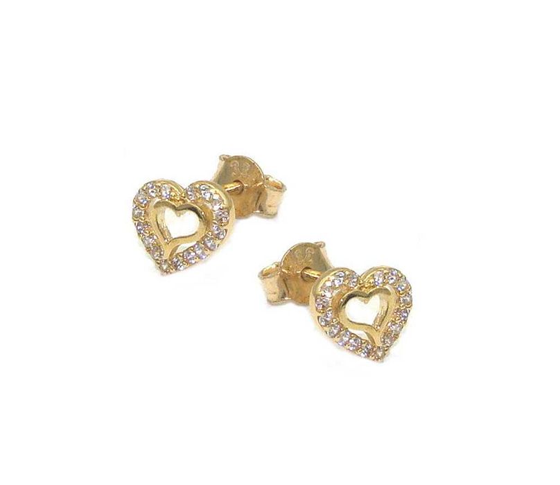 Złote kolczyki serca z cyrkoniami