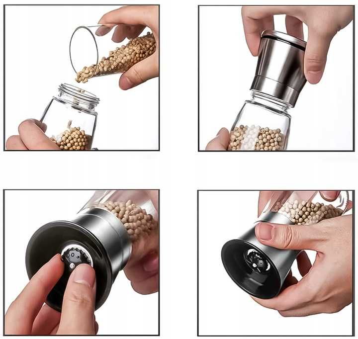 MŁYNEK RĘCZNY Manualny SZKLANY do PIERPRZU SOLI Przypraw 180ml. Ładny