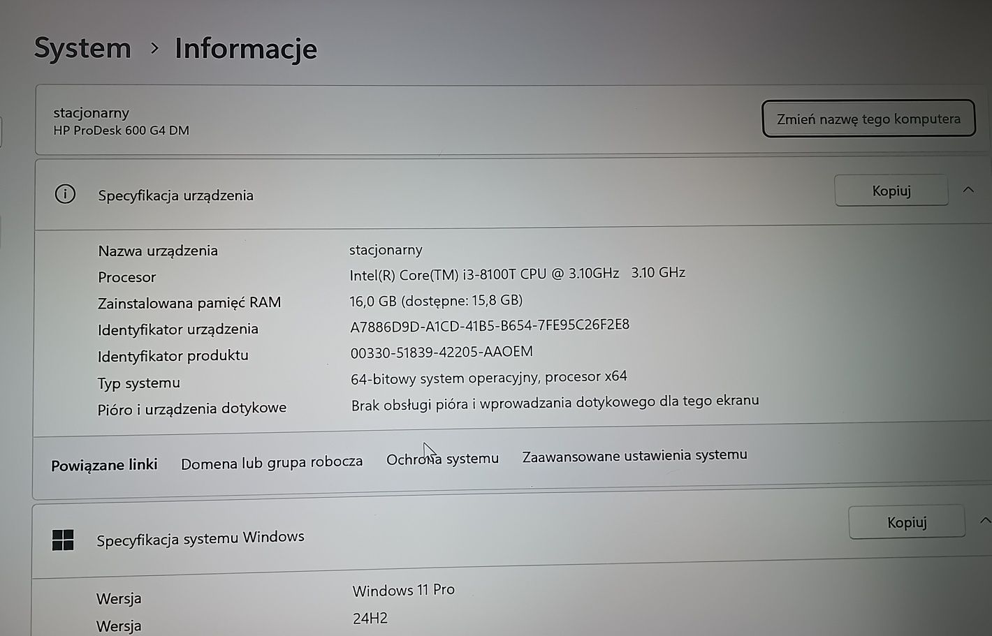 HP prodesk 600 G4: i3 8100,16Gb ram, wifi