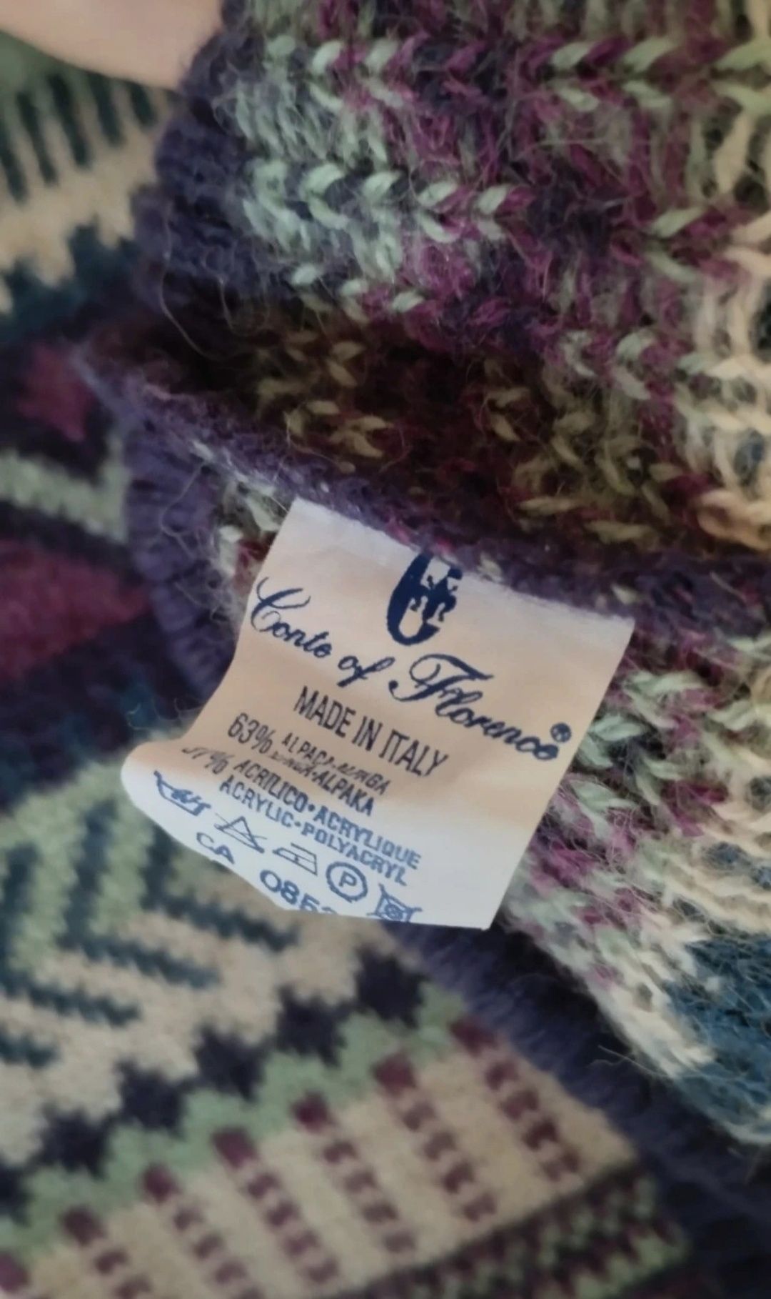 Męski sweter XL alpaka 63% premium kolorowy wełniany fioletowy włosk