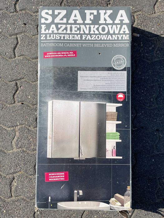 Biała szafka łazienkowa z Lustrem fazowanym 80 cm x 20 cm x 60 cm