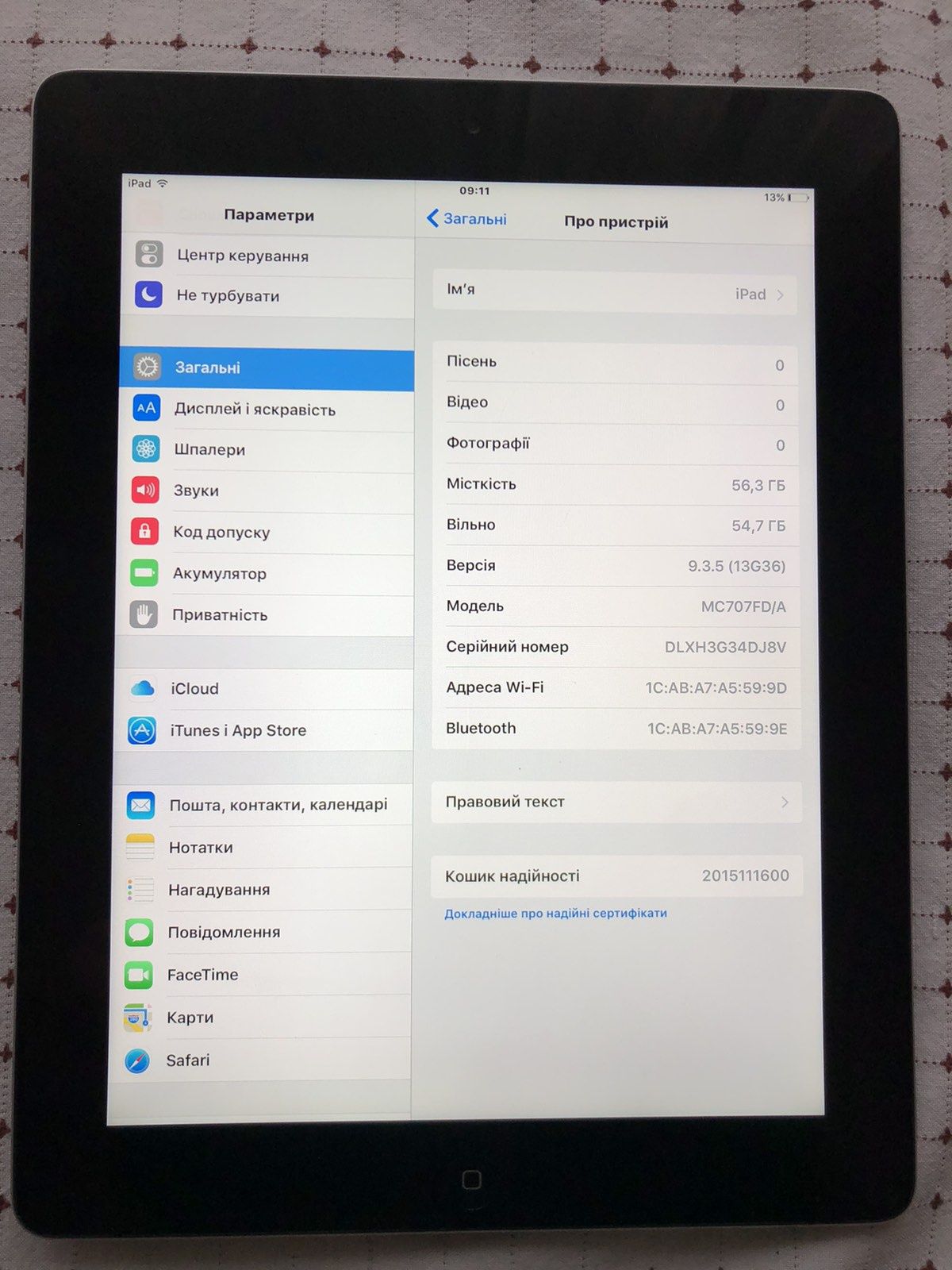 Apple Ipad 3 2012 ios 9.2