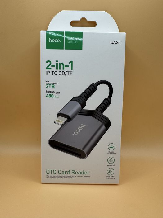 Картридер Hoco UA25 2-в-1 Lightning (IP) до SD/TF- iPhone/iPad до 2ТБ