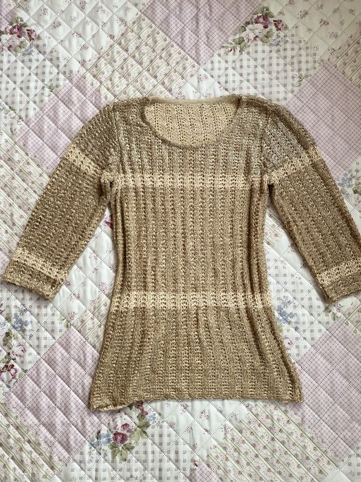 Ażurowa beżowa bluzka połyskująca M 38 vintage 00s