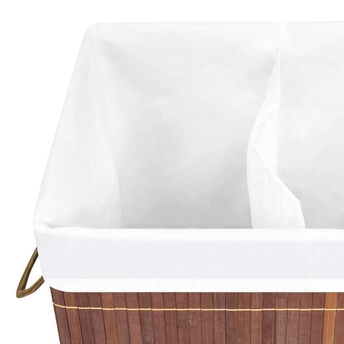 vidaXL Bambusowy kosz na pranie z 2 przegrodami, brązowy, 72 L