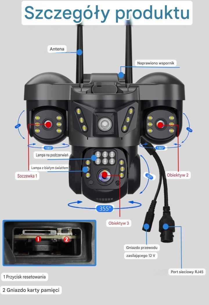 Kamera WIFI z 3 obiektywami 15MP Obrotowa IP66