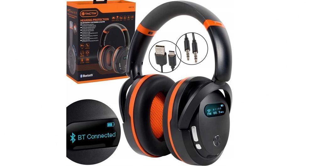 Wbudowane RADIO BT LCD Ochronne Słuchawki BUDOWLANE Gwarancja!