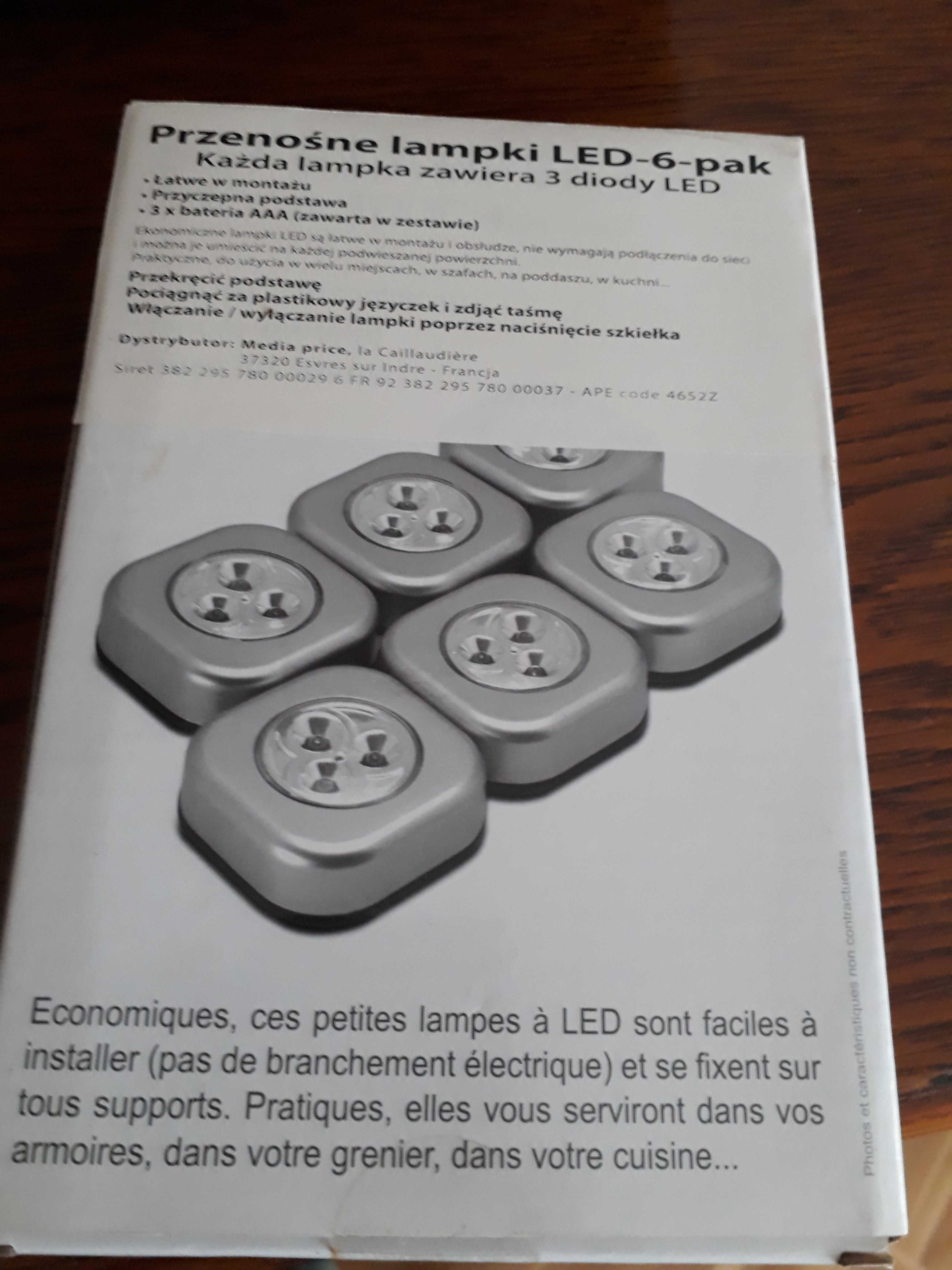 Przenośne lampki LED 6 pak 3 diody LED
