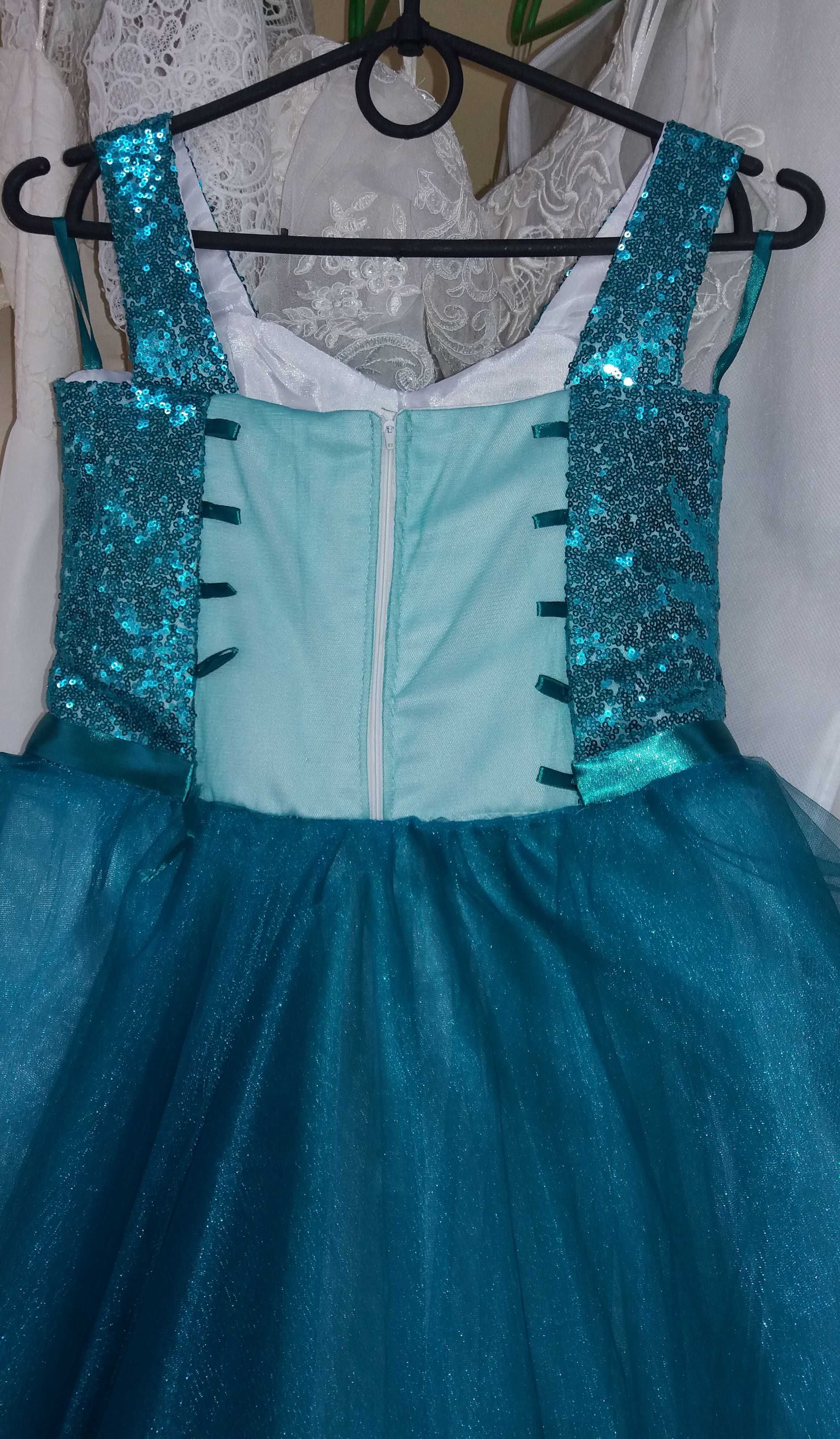 Изумрудное нарядное детское платье "Паетка" на 6-10 лет