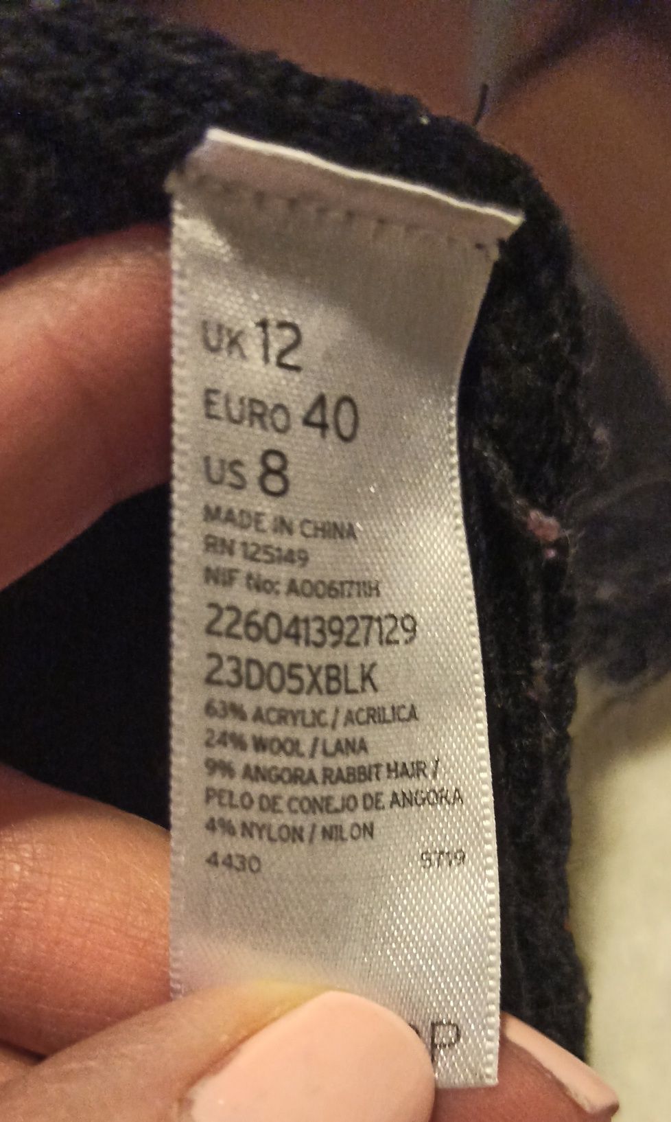 Długi wełniany sweter Topshop 40 czarny zimowy print