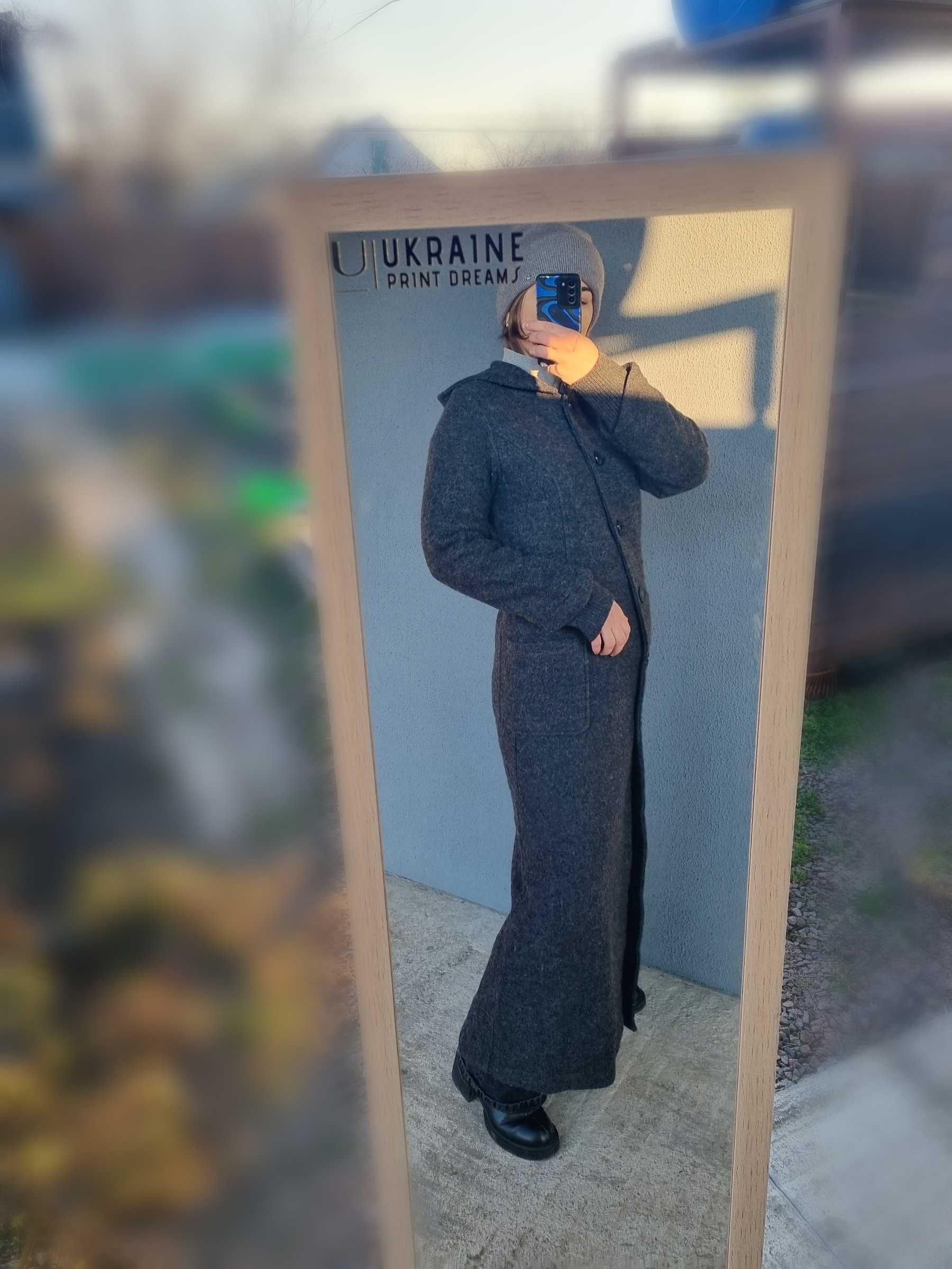 Пальто макси кардиган с капюшоном 100% шерсть вовна вовняне