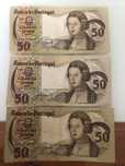 Lote de 3 notas de 50 escudos. Infanta Dona Maria. Ano de 1980