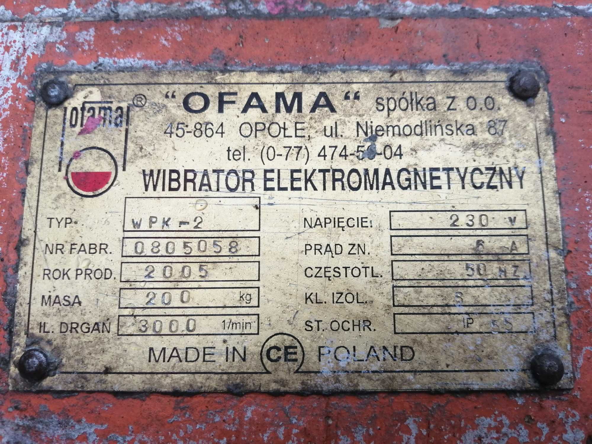 Wibrator elektromagnetyczny do sortowni OFAMA WPK-2