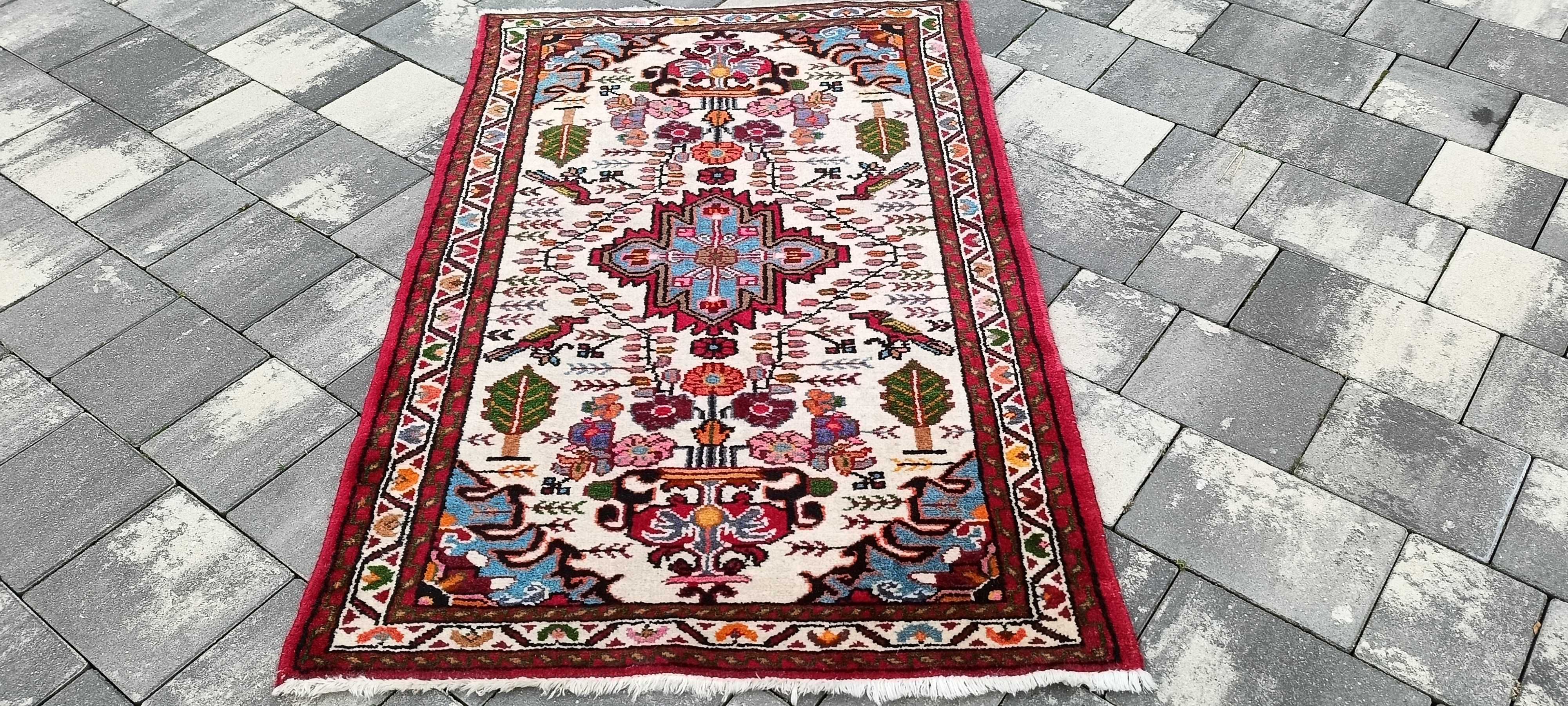 Hamadan dywan wełniany tkany ręcznie 131 x 82 cm wełna
