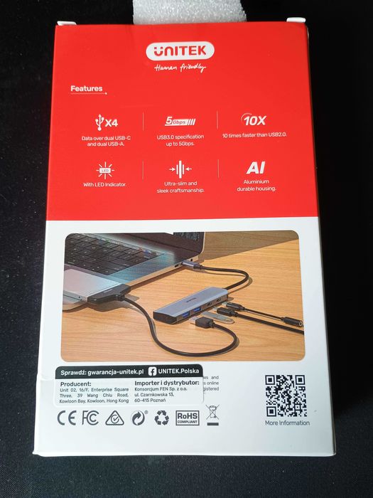 Hub UNITEK H1107A USB Typu C, Pasywny Q4 Next Podręczny i niezawodny